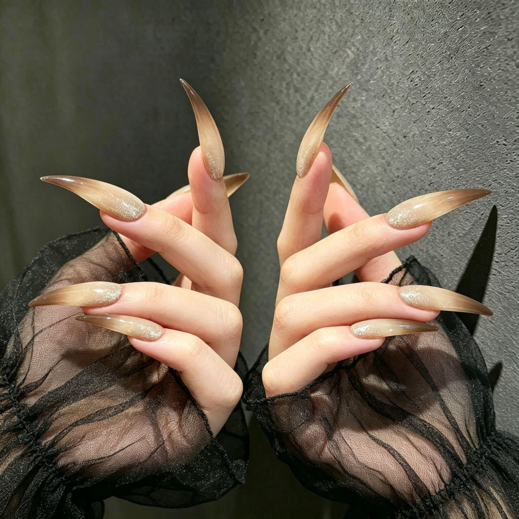cat claw press on nails | Mocha Cat Claw Press-On Nails, Sheer Brown Stiletto Nails for Dark Feminine