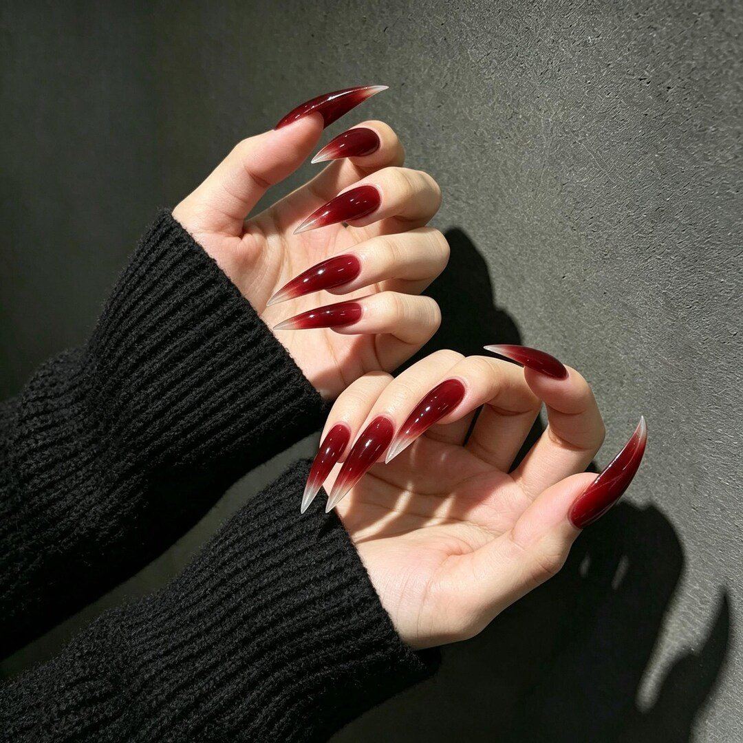Blood Red Ombre press-on nails