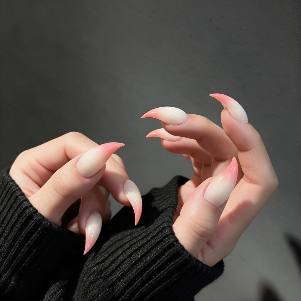 false nails | Peach Blush Ombre Claw Press-on Nails, Long Stiletto Nails, Pink Ombre Nail