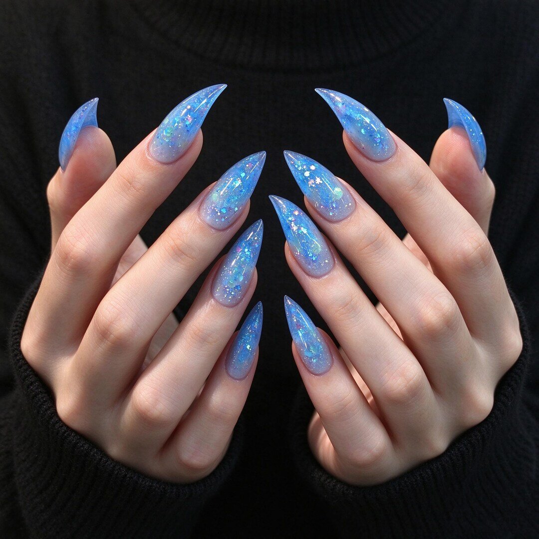 Blue Mermaid Opal stiletto press-on nails