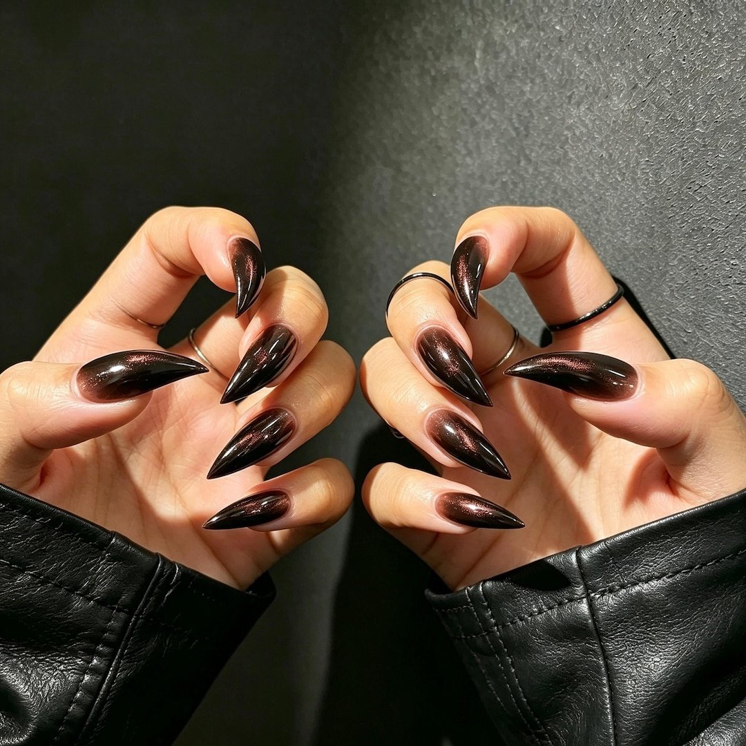 cat claw press on nails | Black Cherry Cat Claw Press-on Nails, Dark Brown Stiletto Nails for Gothic,