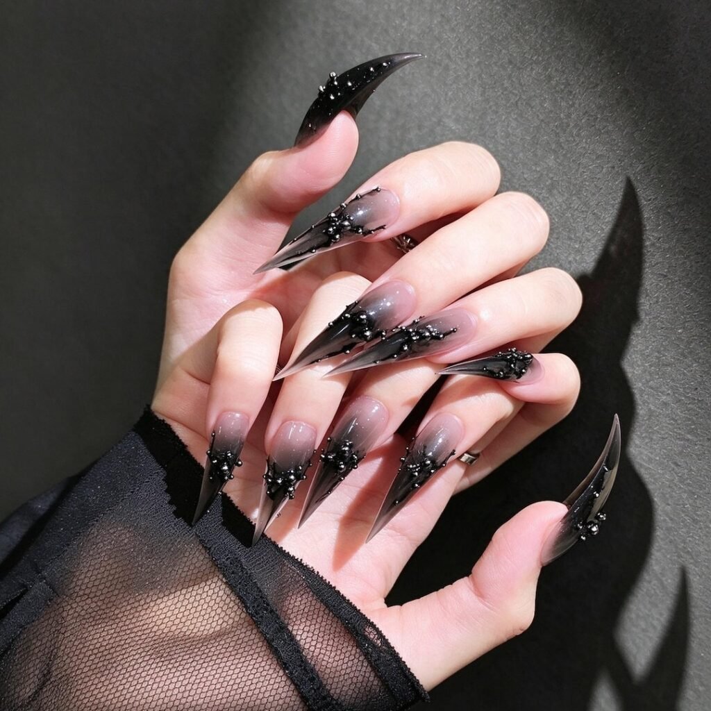 press on nails | Gothic Black Thorn Press-on Nails, Extra Long Stiletto Claw Nails for Hallo