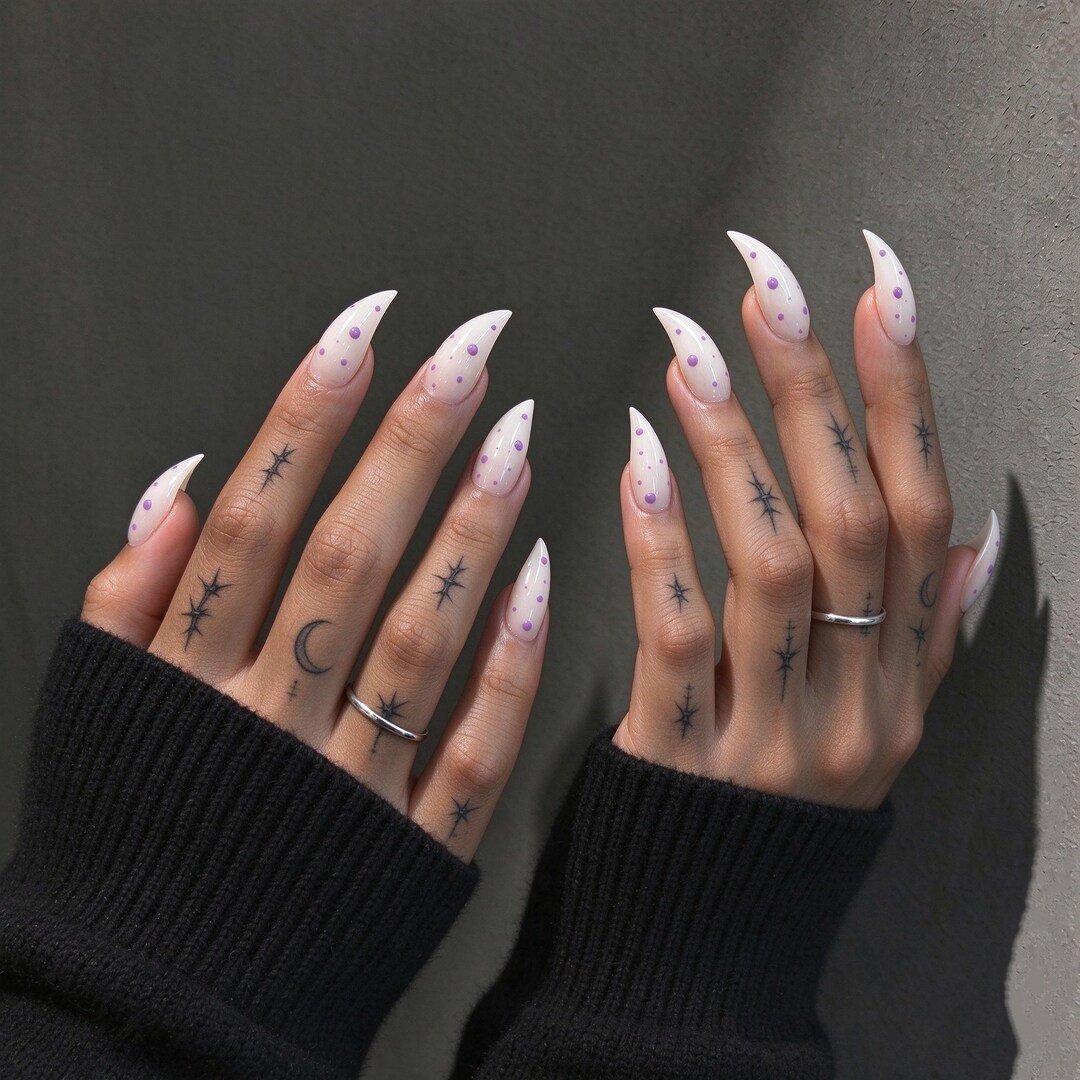 Lavender Dot Cat Claw press-on nails