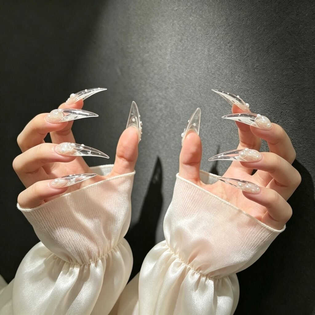 cat claw press on nails | Crystal Bubble Cat Claw Press-on Nails, Clear Stiletto Nails for Fairycore,