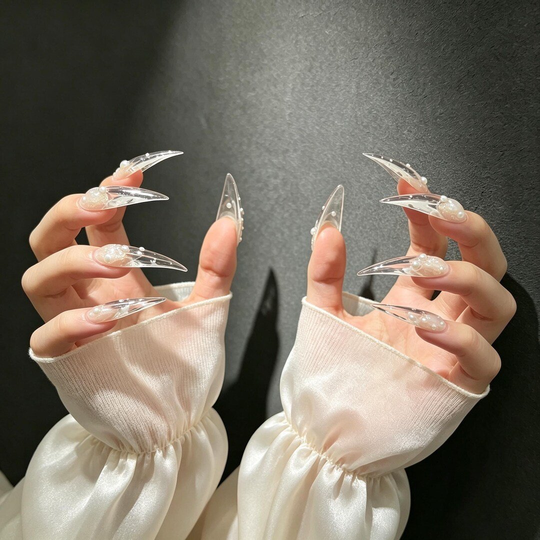 cat claw press on nails | Crystal Bubble Cat Claw Press-on Nails, Clear Stiletto Nails for Fairycore,