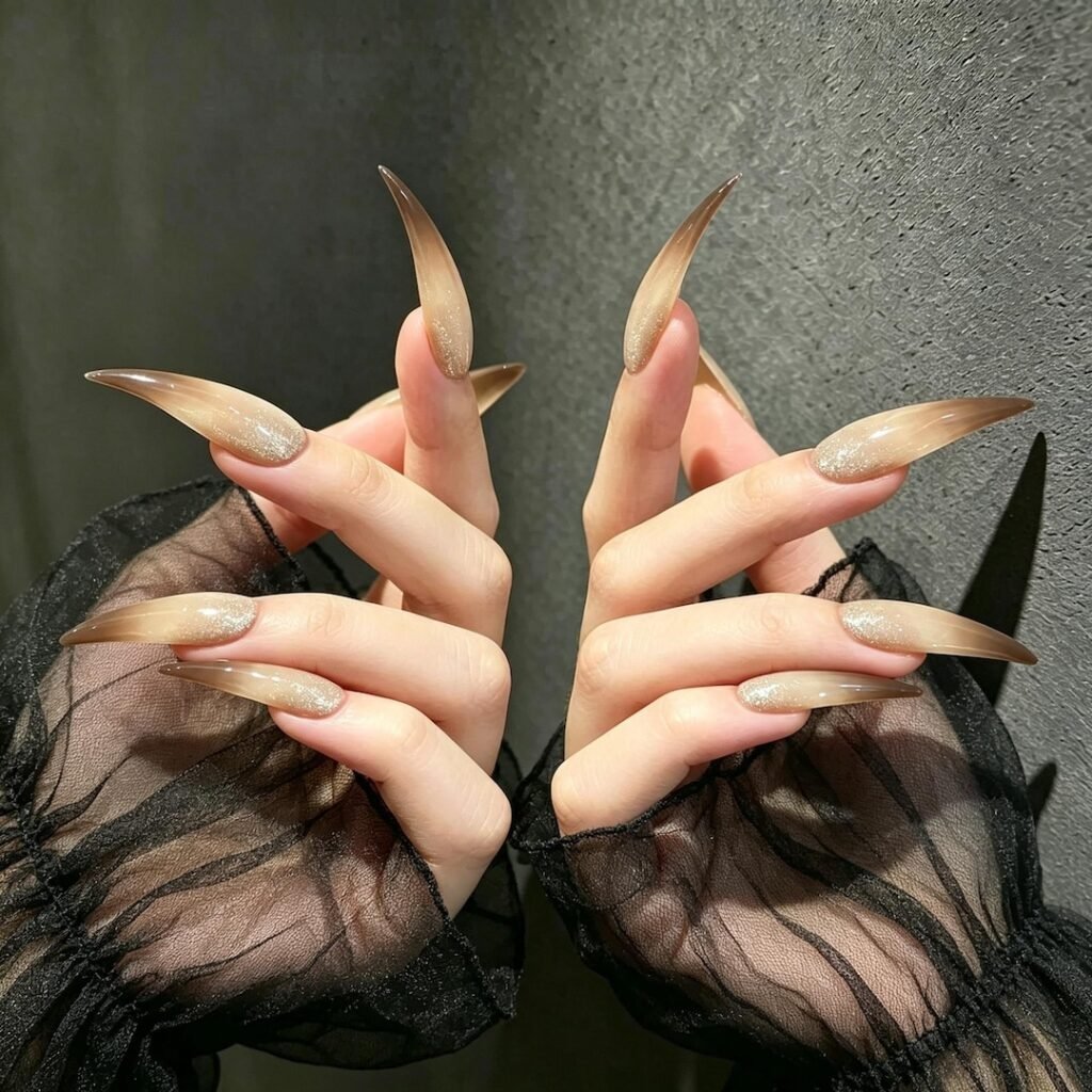 cat claw press on nails | Mocha Cat Claw Press-on Nails, Sheer Brown Stiletto Nails for Dark Feminine