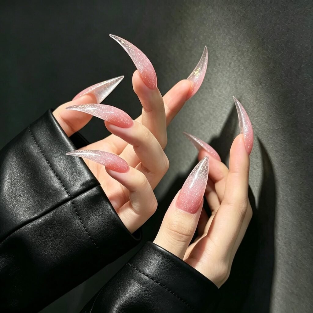 cat claw press on nails | Pink Glitter Cat Claw Press-on Nails, Ethereal Stiletto Nails for Fairycore