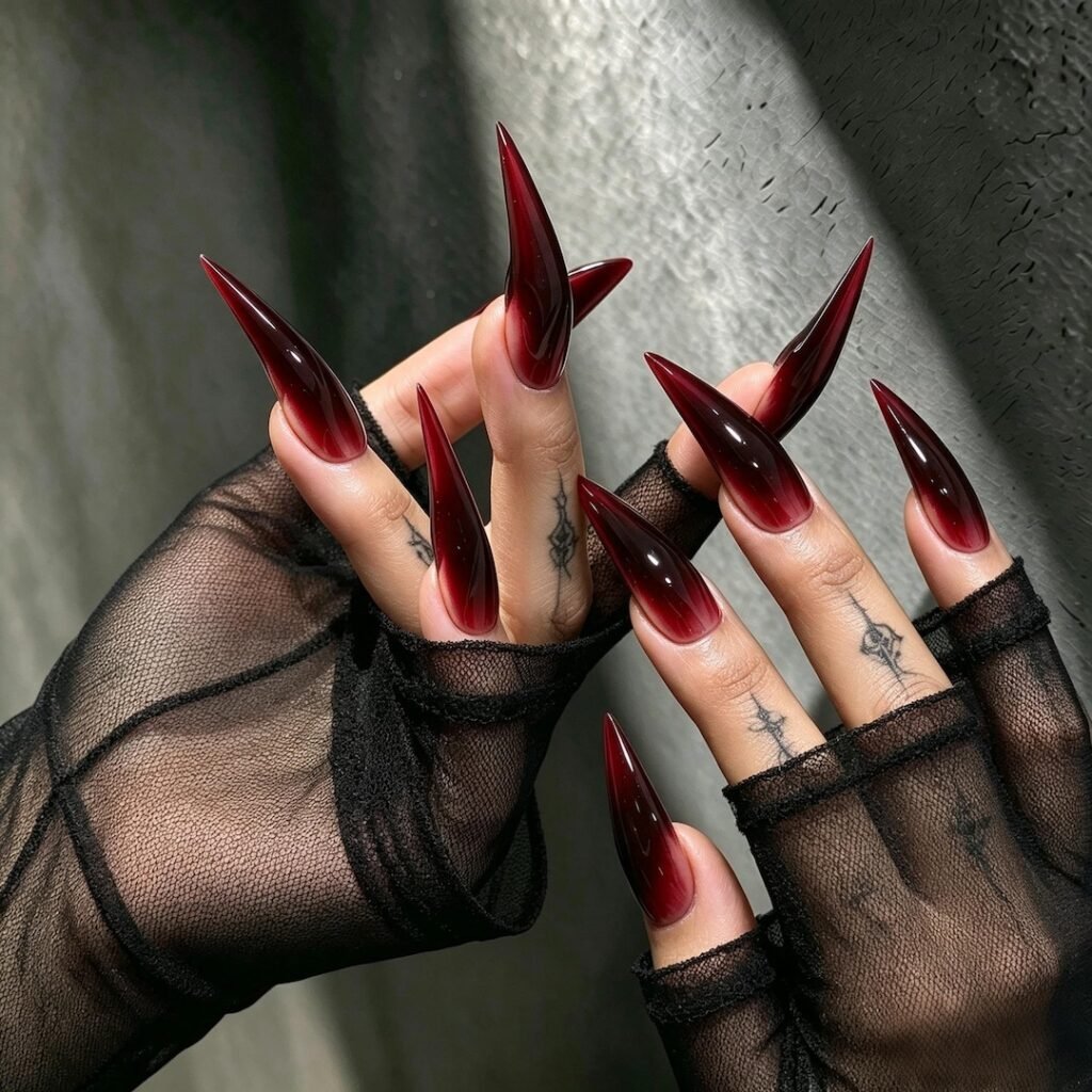 press on nails | Crimson Noir Claw Press-on Nails, Dark Red Stiletto Nails for Gothic Style