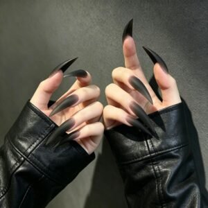 fake nails | Extra Long Black Ombre Press on Nails, 40mm Stiletto Cat Claw Nails, Gothic