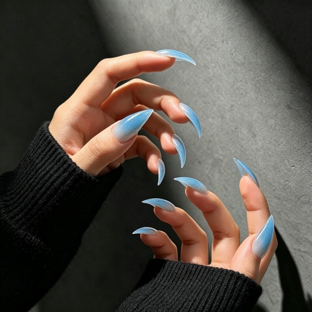 cat claw press on nails | Icy Blue Cat Claw Press-on Nails, Ethereal Stiletto Nails for Winter, Y2K &
