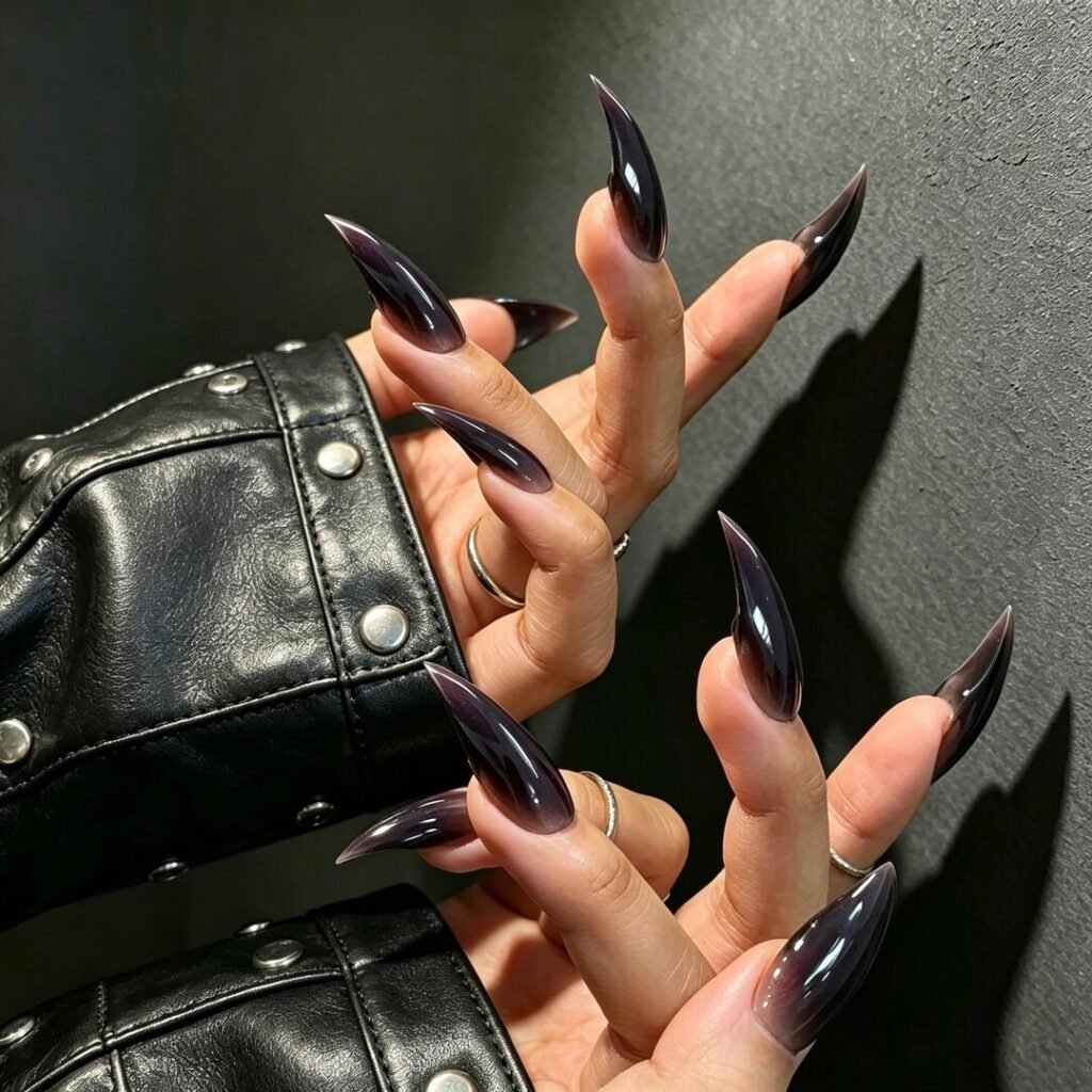 cat claw press on nails | Dark Fantasy Black Plum Cat Claw Press-on Nails, Long Curved Stiletto Nails
