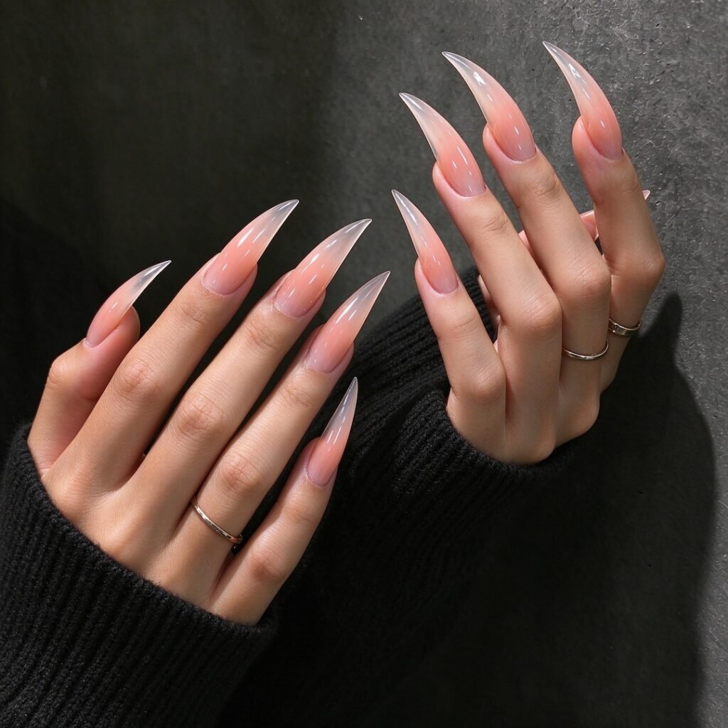 cat claw press on nails | Sheer Blush Pink Cat Claw Press-on Nails, Glossy Long Stiletto Nails for So