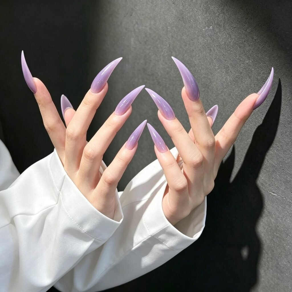 cat claw press on nails | Ethereal Lavender Cat Claw Press-on Nails, Long Stiletto Nails for Fairycor