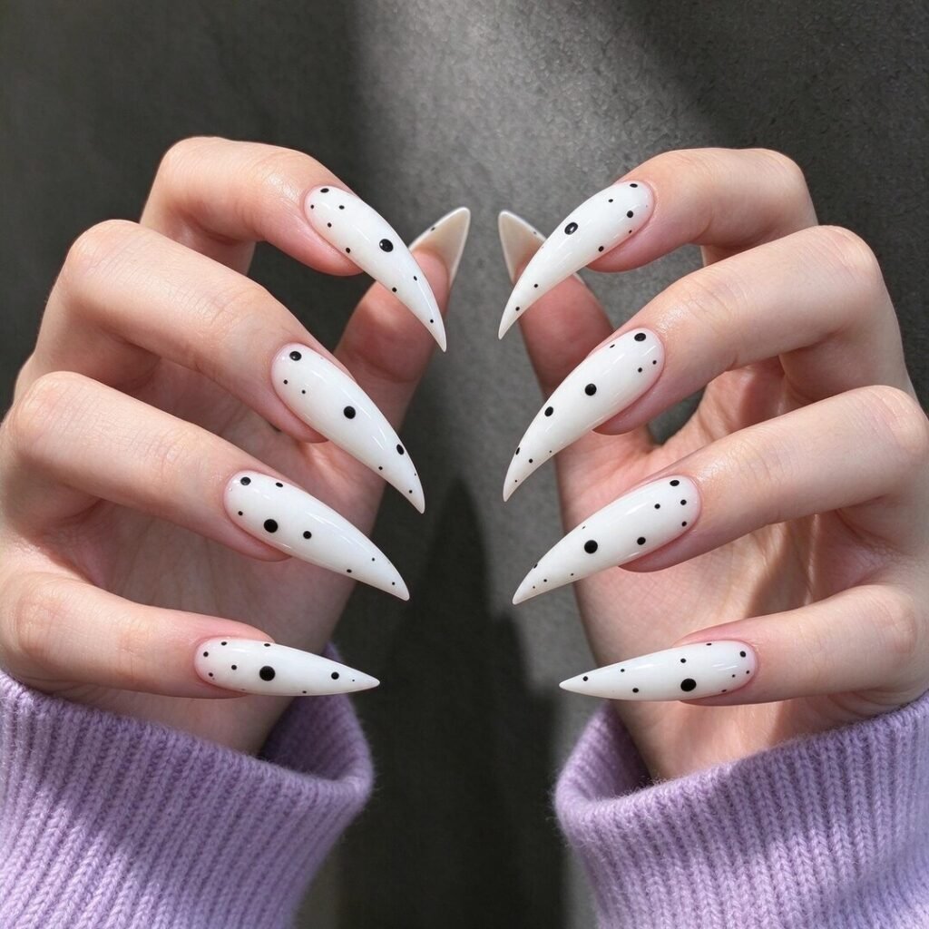 cat claw press on nails | Dalmatian Spot Cat Claw Press-on Nails, Milky White Stiletto Nails for Y2K,