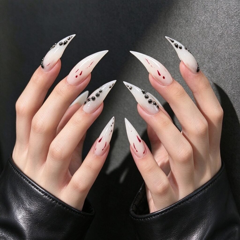 cat claw press on nails | Gothic Blood Drip Cat Claw Press-on Nails, White Stiletto Nails for Hallowe