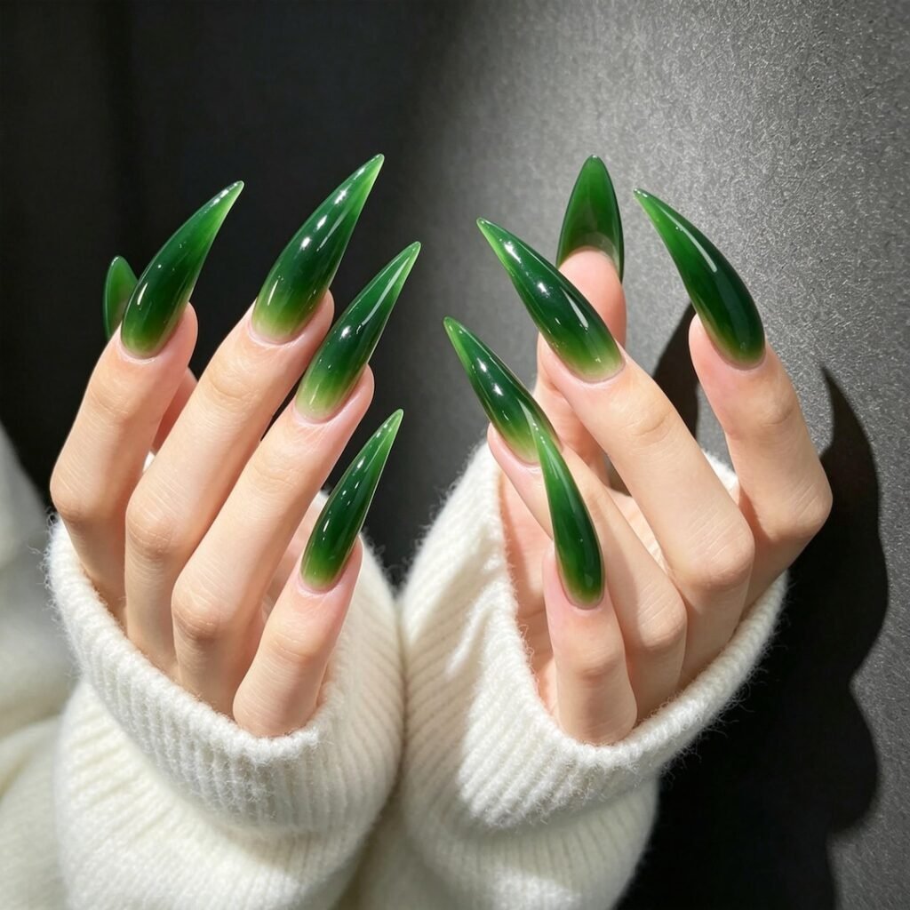 cat claw press on nails | Emerald Green Cat Claw Press-on Nails, Extra Long Stiletto Nails for Witchy