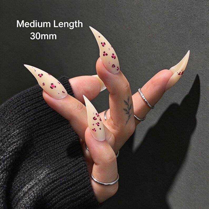 Peach Blossom Press-on Nails, Pink Floral Cat Claw Nails, Long Stiletto Nails,y2k-inspired Looks , Parties, Photoshoots, Everyday Statement - Image 5