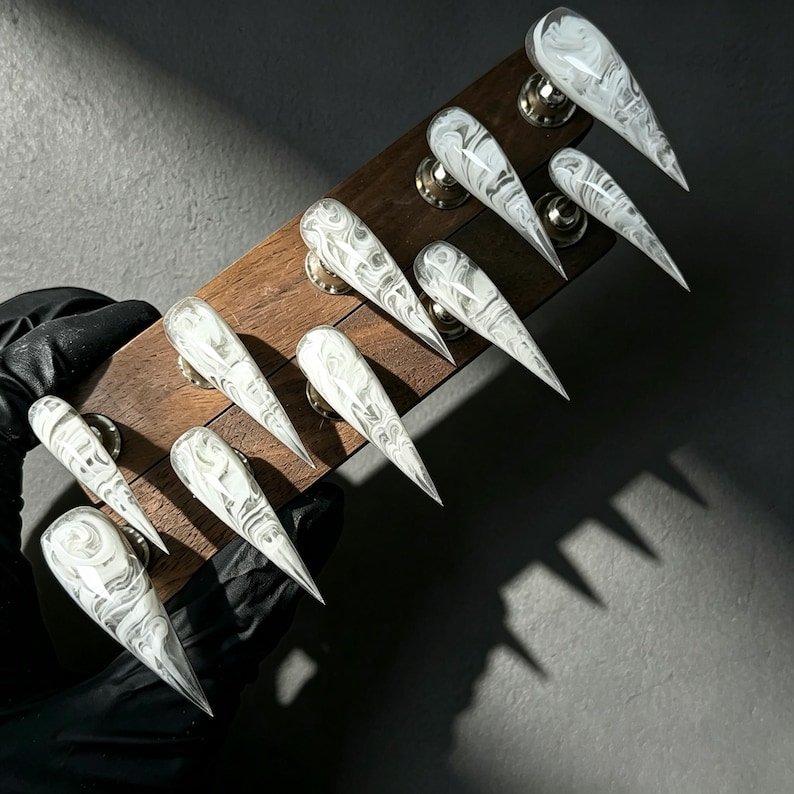 Phantom White Cat Claw Press-on Nails, Ethereal Gothic Stiletto Nails for Dark Feminine Style - Image 3