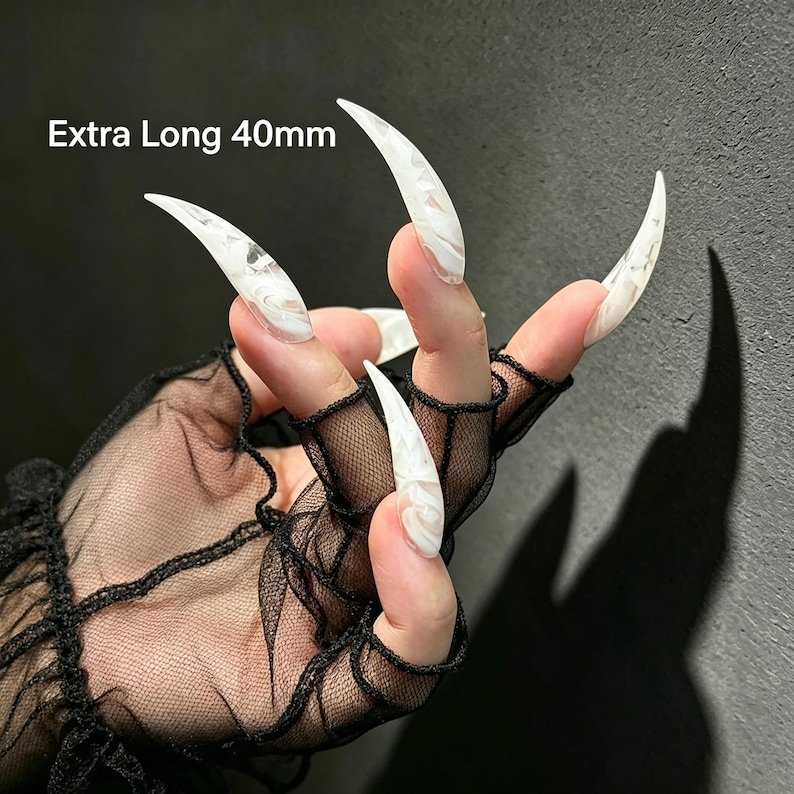 Phantom White Cat Claw Press-on Nails, Ethereal Gothic Stiletto Nails for Dark Feminine Style - Image 6