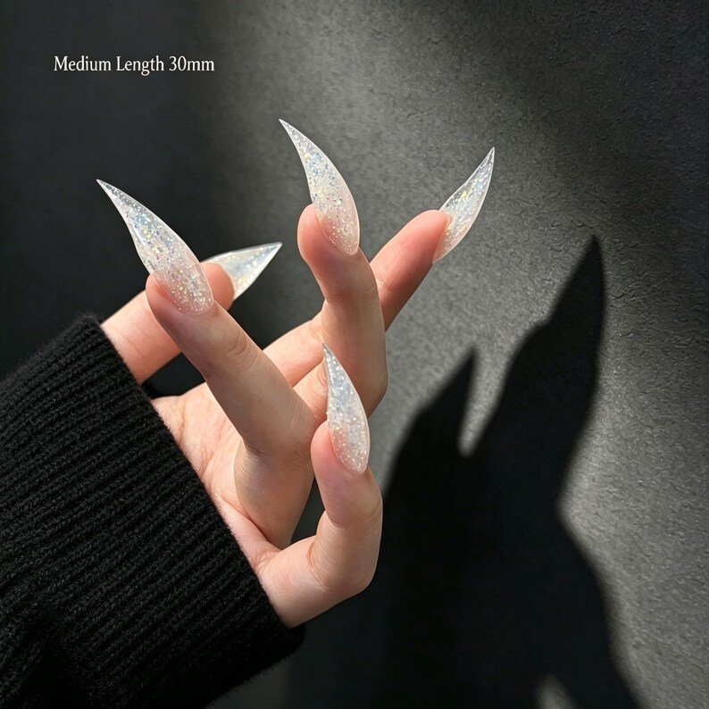 Crystal Glitter Cat Claw Press-on Nails, Extra Long Clear Stiletto Nails for Fairycore, Y2K & Fantasy Lovers - Image 5