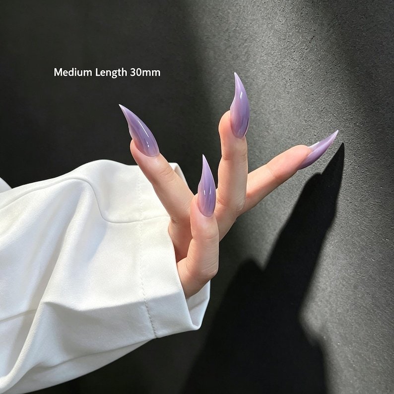 Ethereal Lavender Cat Claw Press-on Nails, Long Stiletto Nails for Fairycore & Dark Fantasy Lovers - Image 6