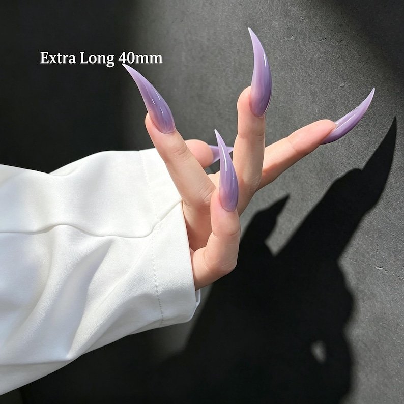 Ethereal Lavender Cat Claw Press-on Nails, Long Stiletto Nails for Fairycore & Dark Fantasy Lovers - Image 7