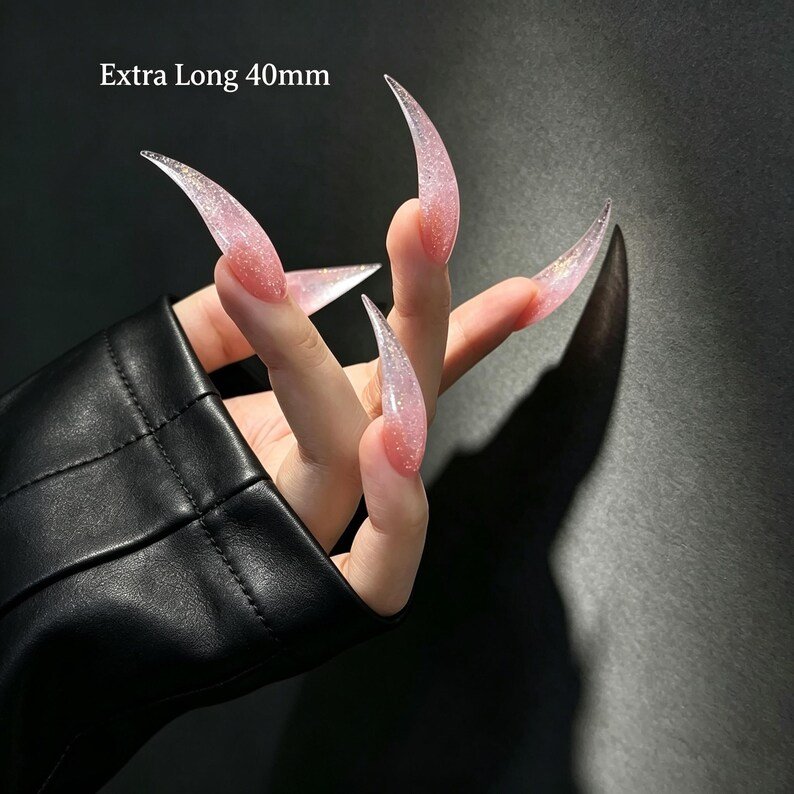 Pink Glitter Cat Claw Press-on Nails, Ethereal Stiletto Nails for Fairycore, Y2K & Dark Feminine Style - Image 6