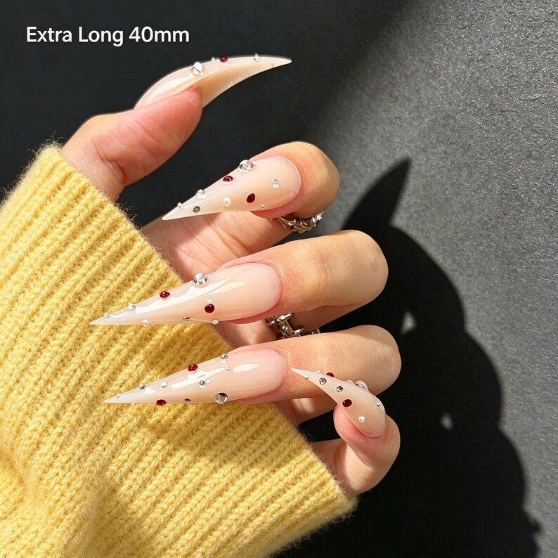 Cherry Kiss Cat Claw Press-on Nails, Milky Nude Stiletto Nails for Romantic Nights & Glam Looks - Image 4