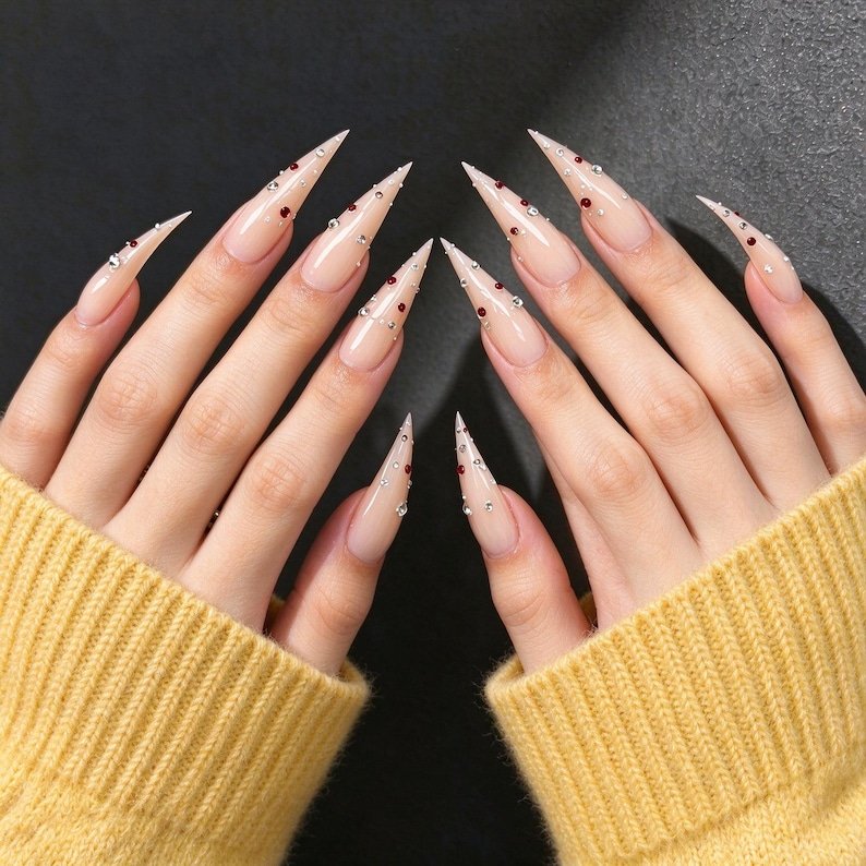 Cherry Kiss Cat Claw Press-on Nails, Milky Nude Stiletto Nails for Romantic Nights & Glam Looks - Image 2