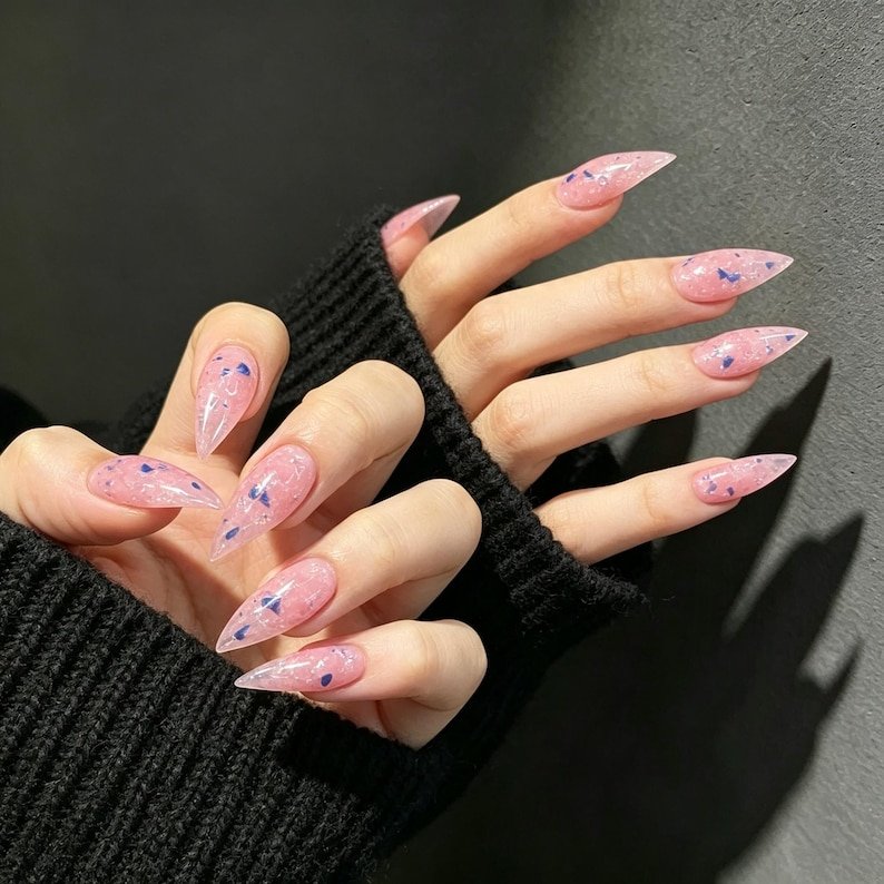 Pink Jelly Cat Claw Press-on Nails, Iridescent Stiletto Nails for Y2K, Fairycore & Alt Girls - Image 2