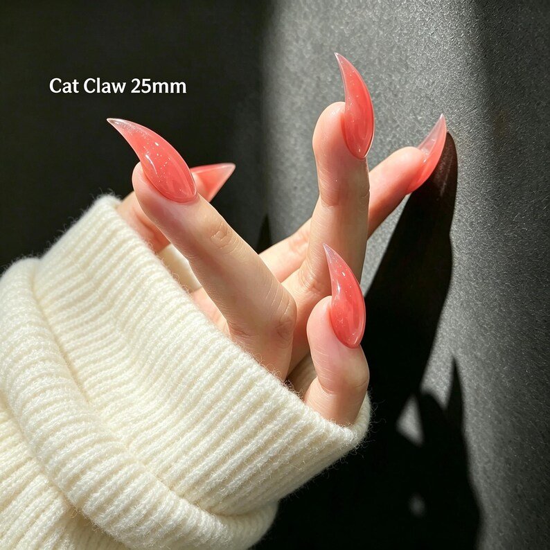 Soft Goth Pink Cat Claw Press-on Nails for Date Night & Alt Girls - Image 4
