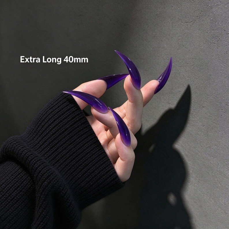 Amethyst Jelly Cat Claw Press-on Nails—long, Stiletto-shaped Nails Designed for Holidays, Cosplay, and Dark Fashion Enthusiasts - Image 5