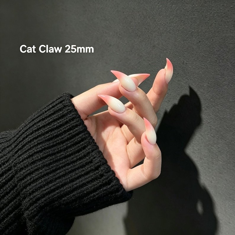 Peach Blush Ombre Claw Press-on Nails, Long Stiletto Nails, Pink Ombre Nails, Handmade Custom False Nails, Soft Girl Fantasy Nails - Image 5