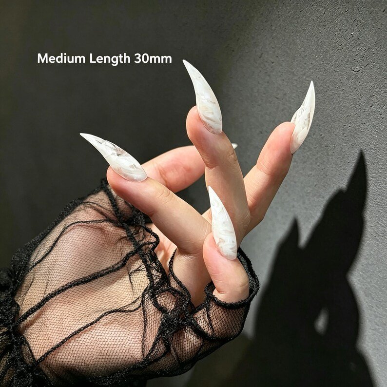 Phantom White Cat Claw Press-on Nails, Ethereal Gothic Stiletto Nails for Dark Feminine Style - Image 5