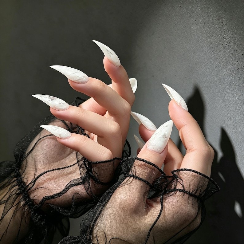 Phantom White Cat Claw Press-on Nails, Ethereal Gothic Stiletto Nails for Dark Feminine Style - Image 2