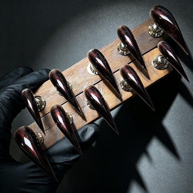 Black Cherry Cat Claw Press-on Nails, Dark Brown Stiletto Nails for Gothic, Night Out & Dark Feminine Style - Image 4