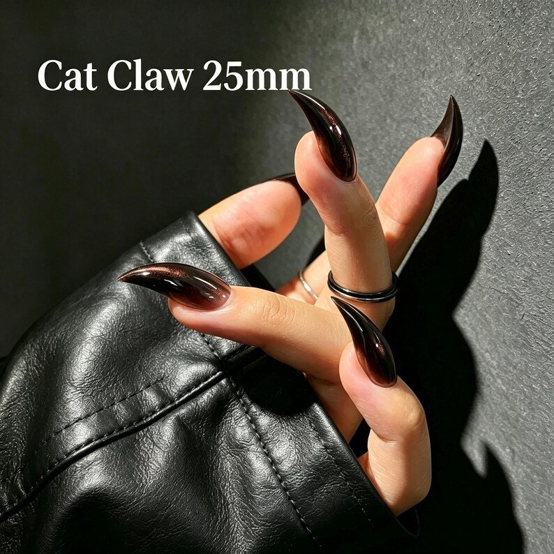 Black Cherry Cat Claw Press-on Nails, Dark Brown Stiletto Nails for Gothic, Night Out & Dark Feminine Style - Image 5