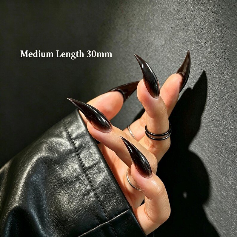 Black Cherry Cat Claw Press-on Nails, Dark Brown Stiletto Nails for Gothic, Night Out & Dark Feminine Style - Image 6
