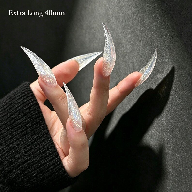 Crystal Glitter Cat Claw Press-on Nails, Extra Long Clear Stiletto Nails for Fairycore, Y2K & Fantasy Lovers - Image 6