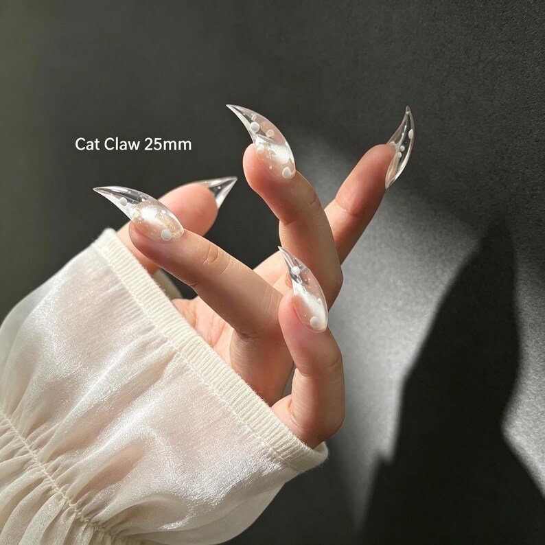 Crystal Bubble Cat Claw Press-on Nails, Clear Stiletto Nails for Fairycore, Fantasy & Y2K Lovers - Image 5