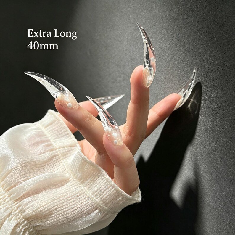 Crystal Bubble Cat Claw Press-on Nails, Clear Stiletto Nails for Fairycore, Fantasy & Y2K Lovers - Image 7