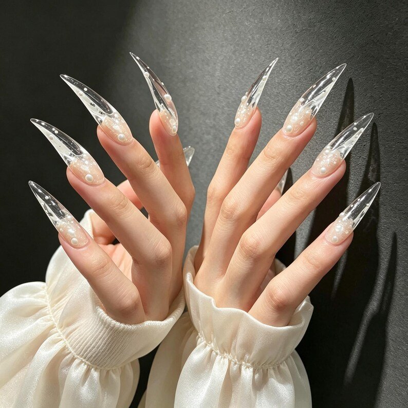 Crystal Bubble Cat Claw Press-on Nails, Clear Stiletto Nails for Fairycore, Fantasy & Y2K Lovers - Image 4