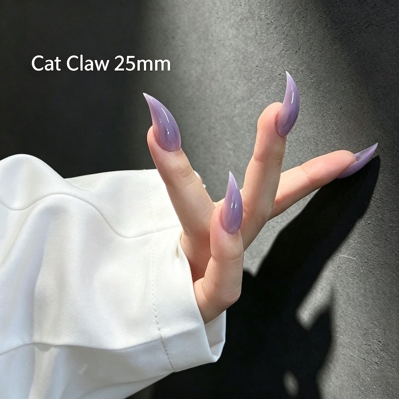 Ethereal Lavender Cat Claw Press-on Nails, Long Stiletto Nails for Fairycore & Dark Fantasy Lovers - Image 5