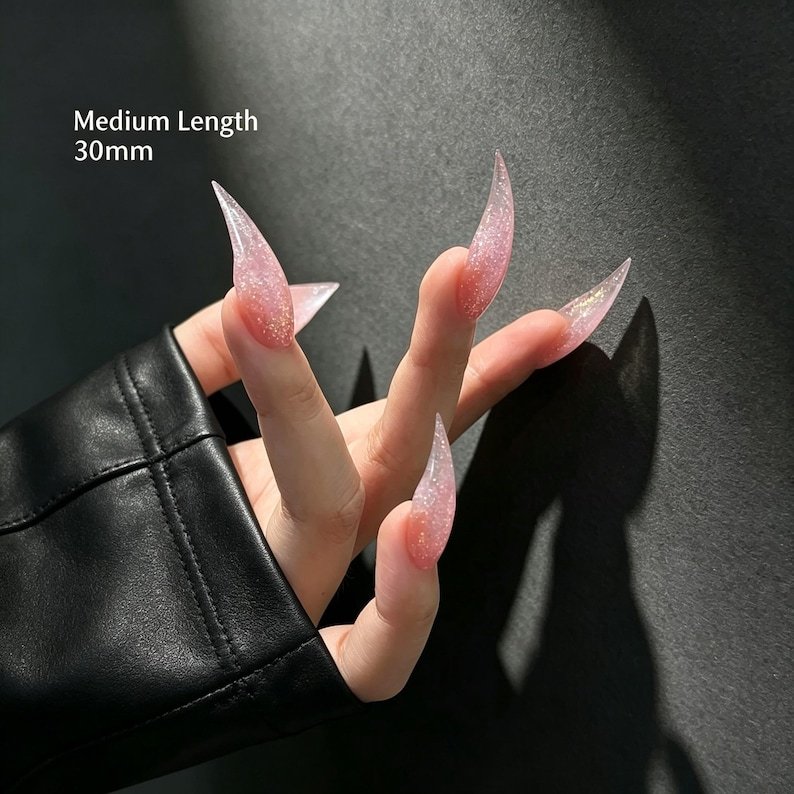 Pink Glitter Cat Claw Press-on Nails, Ethereal Stiletto Nails for Fairycore, Y2K & Dark Feminine Style - Image 5