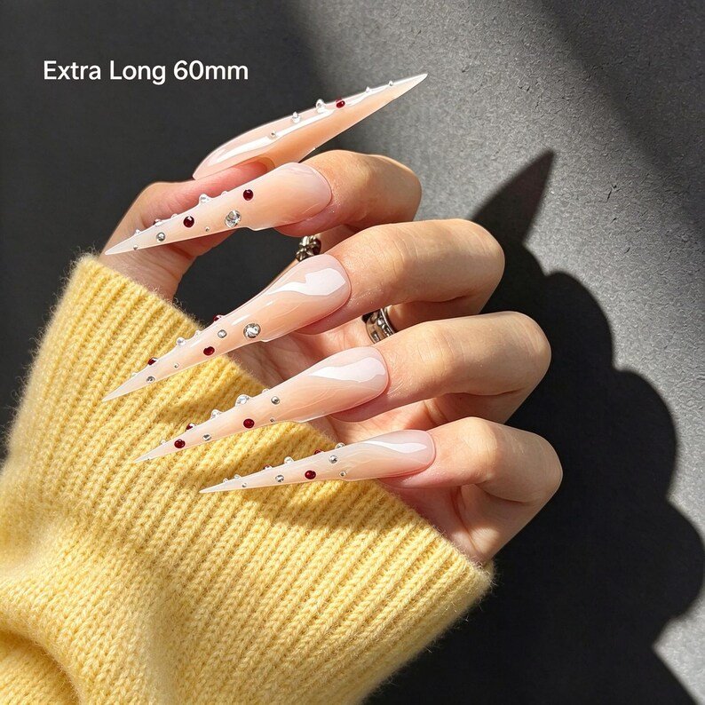 Cherry Kiss Cat Claw Press-on Nails, Milky Nude Stiletto Nails for Romantic Nights & Glam Looks - Image 3