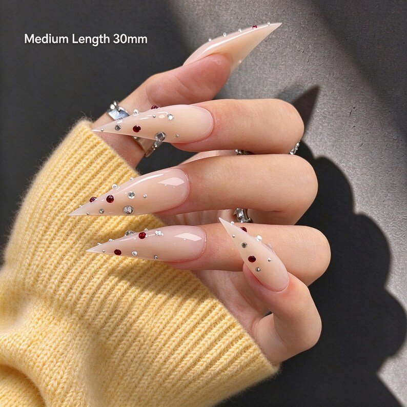 Cherry Kiss Cat Claw Press-on Nails, Milky Nude Stiletto Nails for Romantic Nights & Glam Looks - Image 5