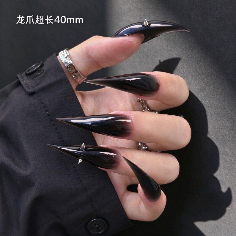 Black Spike Cat Claw Press-on Nails, Gothic Stiletto Nails for Alt Girls - Image 6